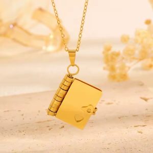 Engraved gold booklet necklace