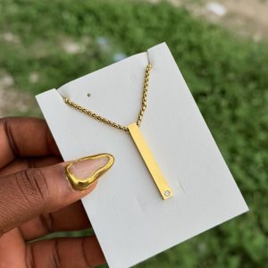 Engraved gold block gemstone necklace