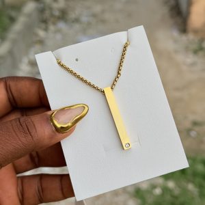 Engraved gold block gemstone necklace