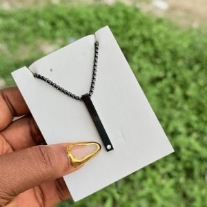 Engraved black block gemstone necklace