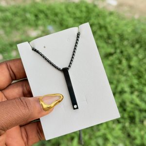 Engraved black block gemstone necklace