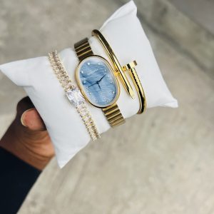 Rebirth oval gold watch combo