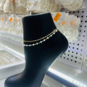 Bead joint double gold anklet