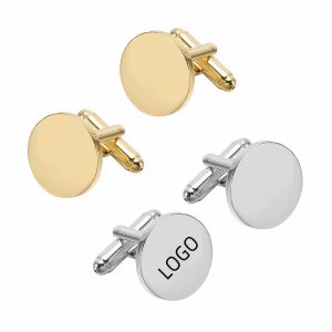 Gold medium circle engraved cufflinks