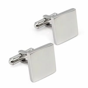 Silver square engraved cufflinks
