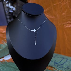 Silver cross steel necklace
