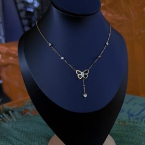 Black butterfly steel necklace