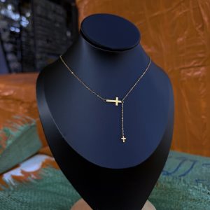 Gold cross steel necklace