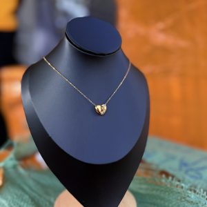 Stoned heart steel necklace