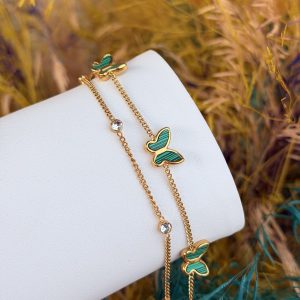 Green butterfly steel bracelet