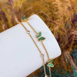 Green butterfly steel bracelet