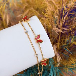 Red butterfly steel bracelet