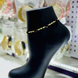 Gold black ball anklet