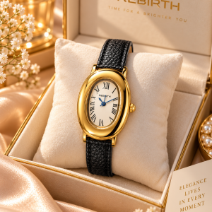 Rebirth black leather watch