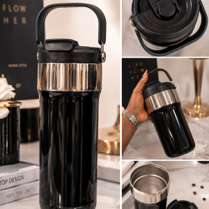 Engraved black mug water bottle