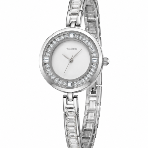 Rebirth silver stoned strap watch
