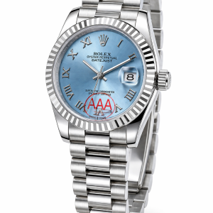 Roman silver blue face female  Rolex watch