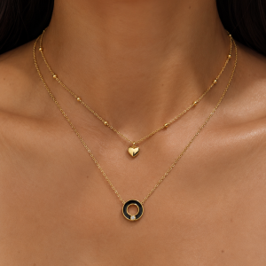 Golden black circle necklace
