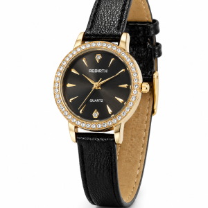Rebirth black face leather watch 001