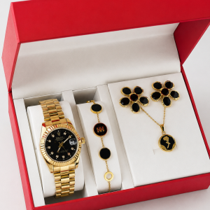 Rolex gold black face watch combo no box