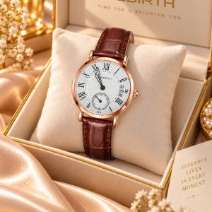 Rebirth brown leather chronograph watch