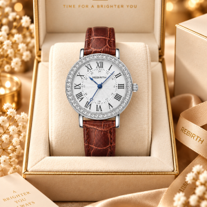 Rebirth silver  brown leather strap