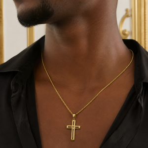 Golden monarch cross necklace