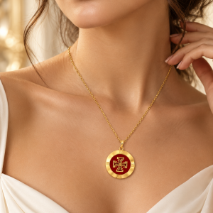 Gold circle red necklace
