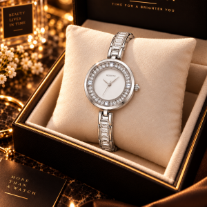 Rebirth silver stoned strap watch not with box