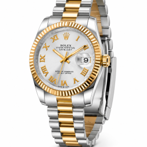 Roman two toned white face male Rolex watch