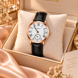 Rebirth black leather chronograph watch
