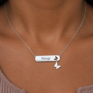 Engraved silver butterfly necklace