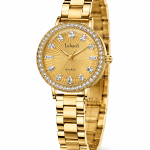 Labaoli gold stoned circle face watch comes boxed