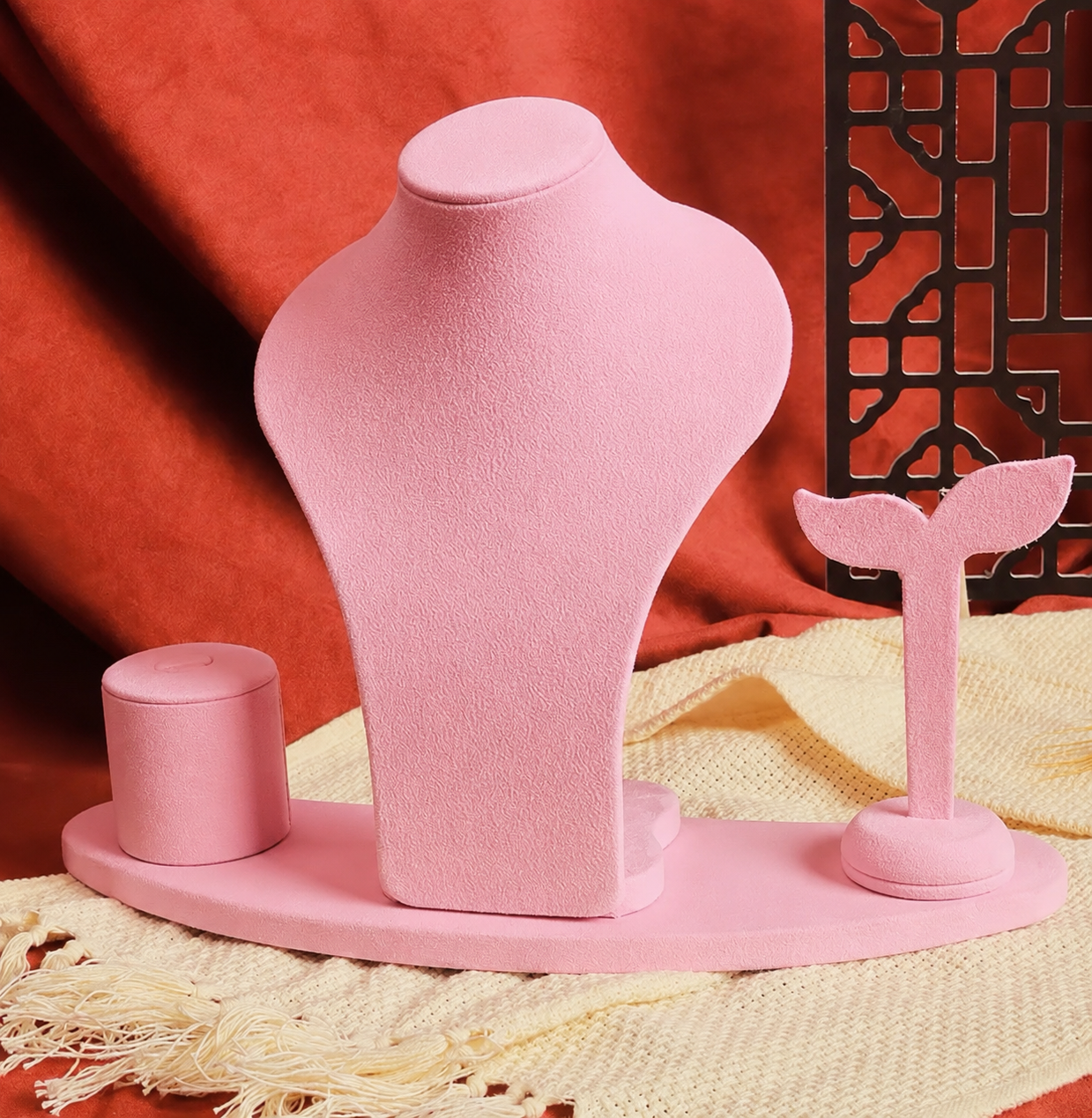 Pink suede set display mannequin