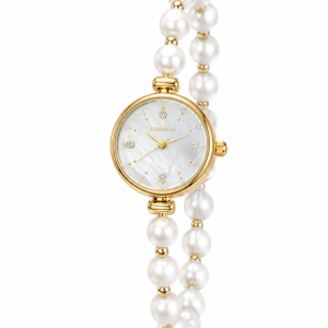 Rebirth pearls gold white face dropping watch
