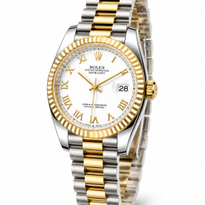 Roman two toned white face female Rolex watch