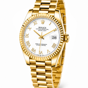 Roman gold white face female Rolex watch