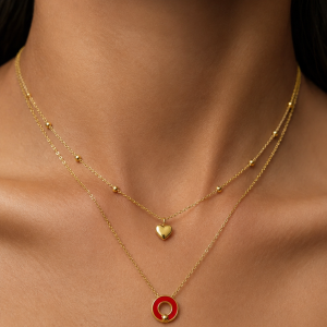 Golden red circle necklace
