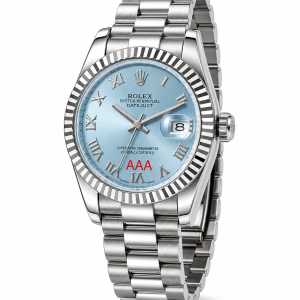 Roman Silver male blue face Rolex watch