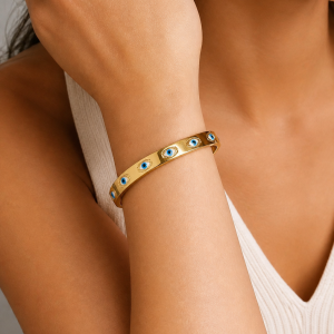 Gold blue eye bracelet