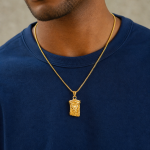 Gold steel Jesus necklace