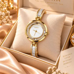 Rebirth gold stoned strap watch