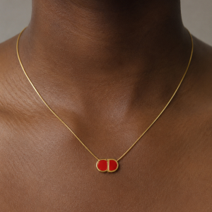 Gold red oval necklace
