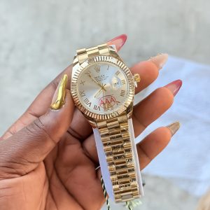 Roman gold white face male  Rolex watch