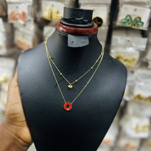 Golden red circle necklace