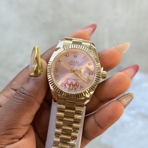 Roman gold pink face male  Rolex watch