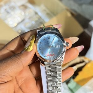 Roman Silver male blue face Rolex watch