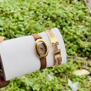 Rebirth brown leather watch combo