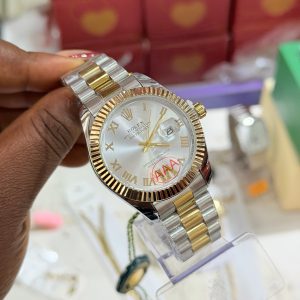 Roman two toned white face male Rolex watch
