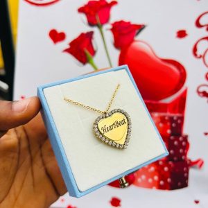 Engraved gold love stoned necklace